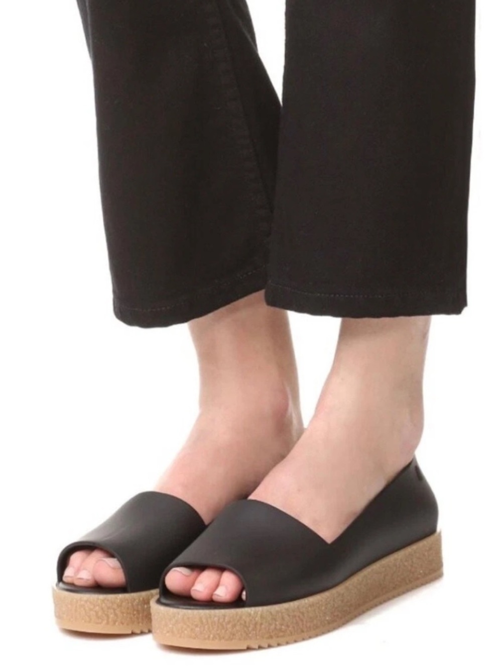 Melissa Puzzle peep toe Flats Rubber Platform Open Toe Slip On In Black Size 7
